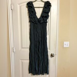 VICI ruffled charcoal wide leg jumpsuit S